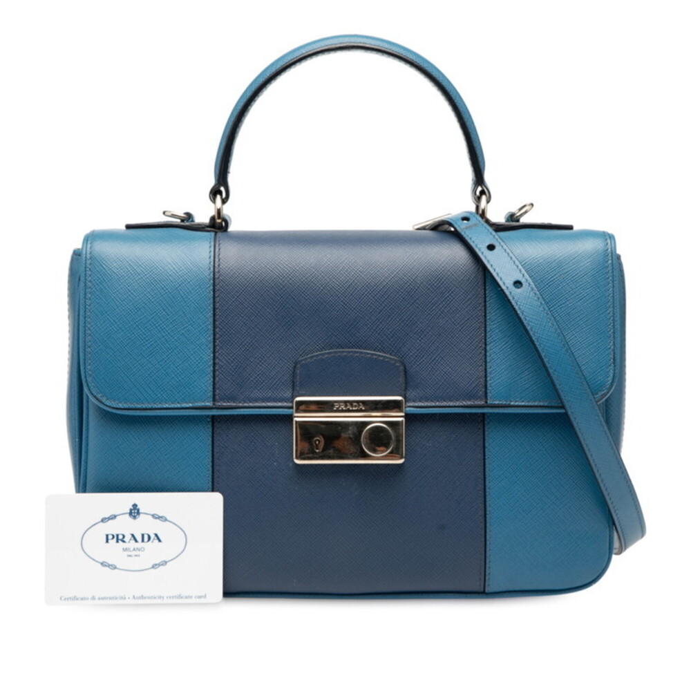 PRADA Blue Leather Saffiano Shoulder Bag - Picture 7 of 7